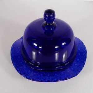 DAISY AND BUTTON Cobalt Blue Glass Butter Dish